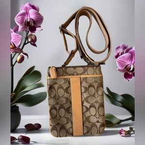 Coach Brown and Tan cc logo Crossbody Bag